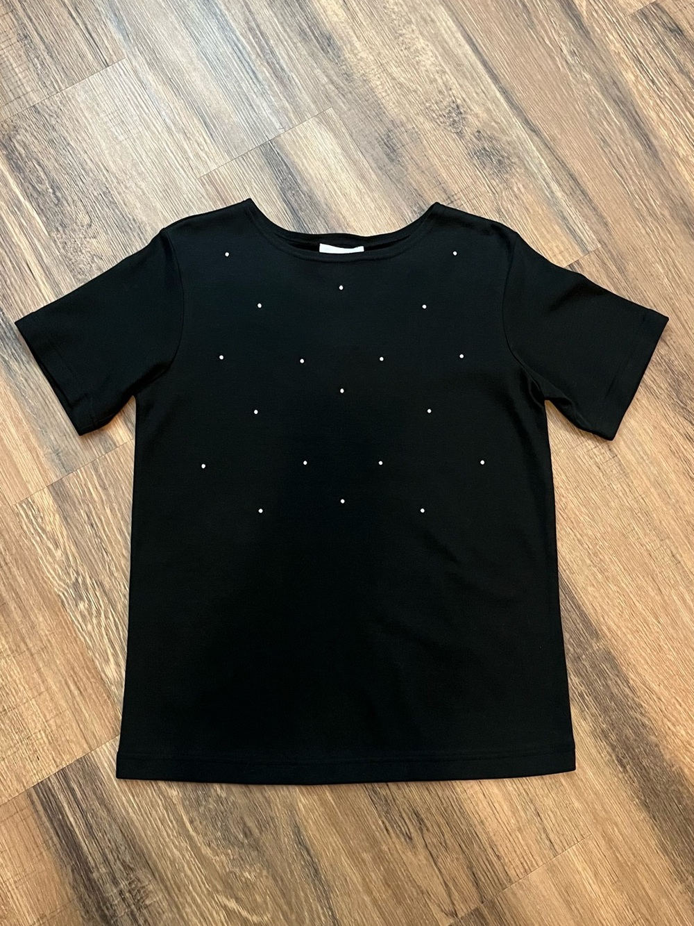 NWT The Quacker Factory Black Rhinestone Studded Top Women’s Sz XS 100% Cotton